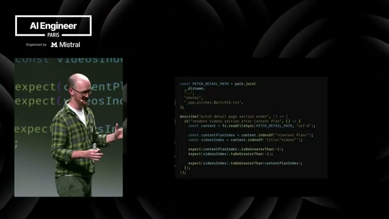 Тест читает исходный файл через readFileSync, находит строки с помощью indexOf и сравнивает их позиции. Визуальный порядок элементов остаётся непроверенным.